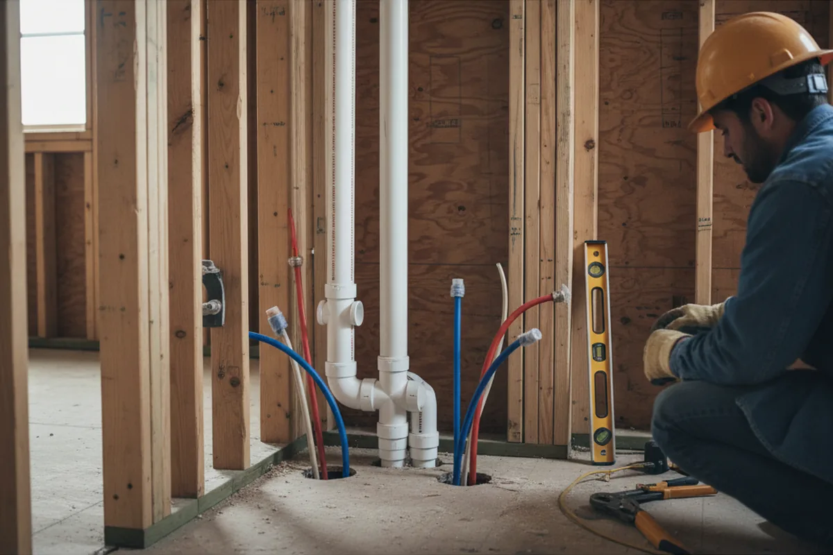 Drain and supply rough-in during Sump Pump Repair in Gates